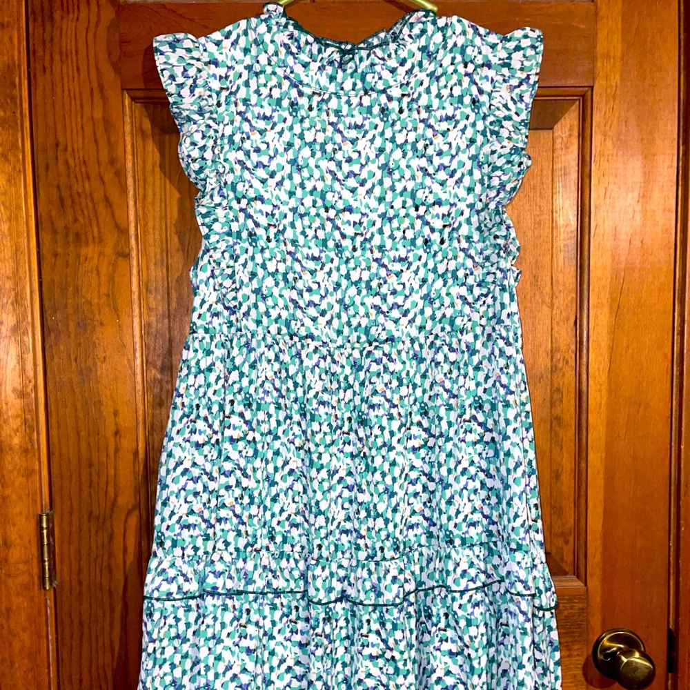 Floral print high mock neck tiered dress